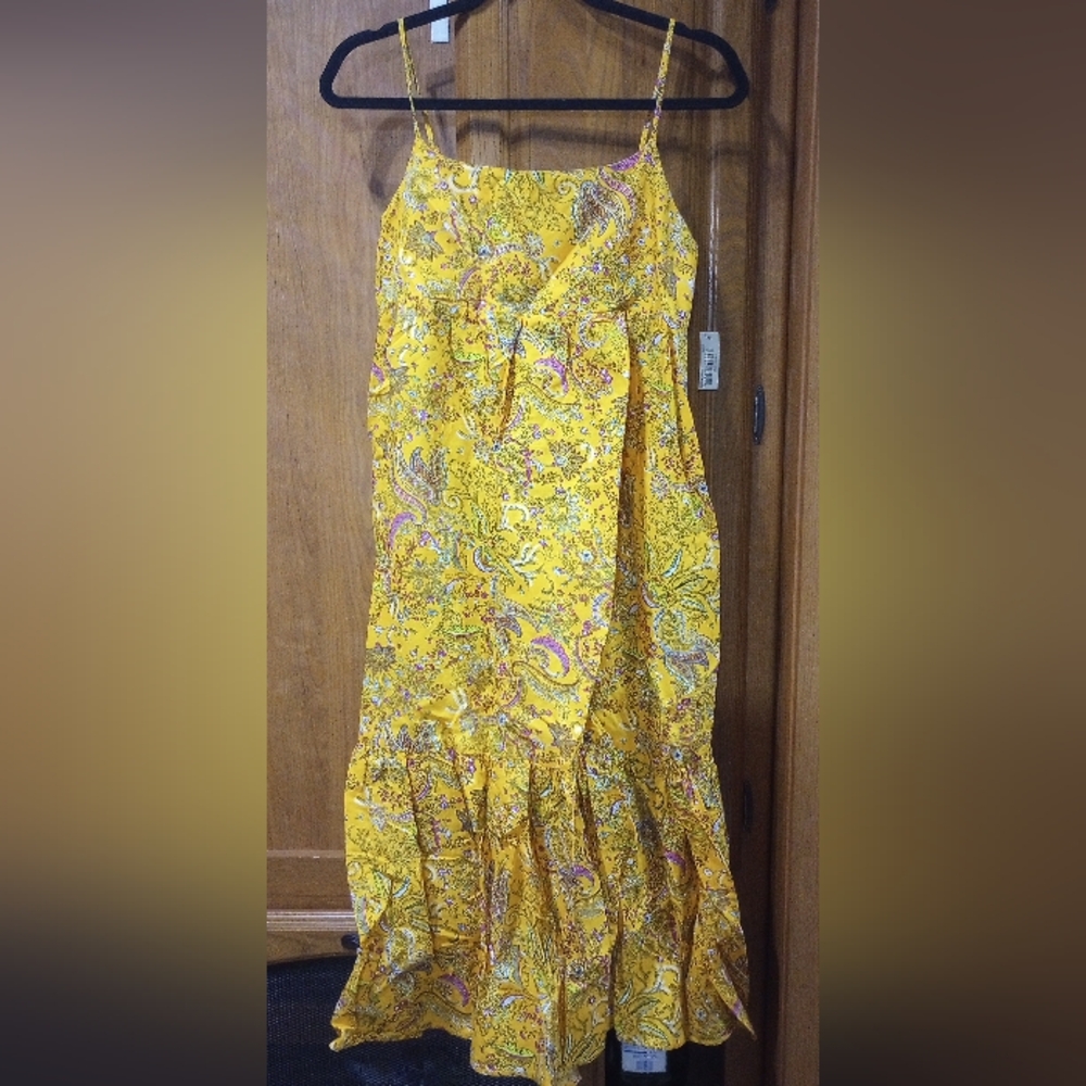 NWT Goodthread Gold and Paisley Print Sundress with a Lace up back Size …